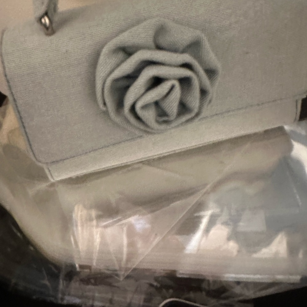 Madden NYC light wash denim Elegant Shoulder/crossbody Bag with Rosette Accent